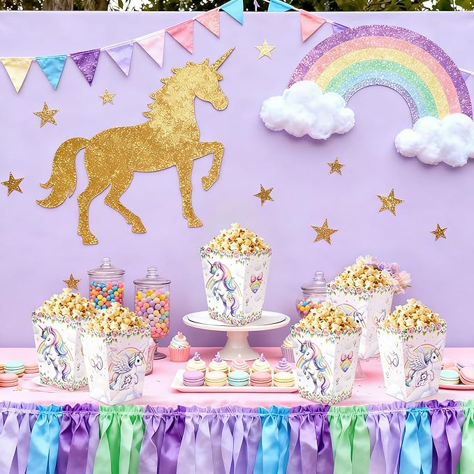 BACH AND BOUJEE 20Pcs Unicorn Popcorn Boxes Rainbow Unicorn Goodie Candy Boxes Birthday Party Favors Gift Bags Dreamy Animal Birthday Party Decorations Baby Shower