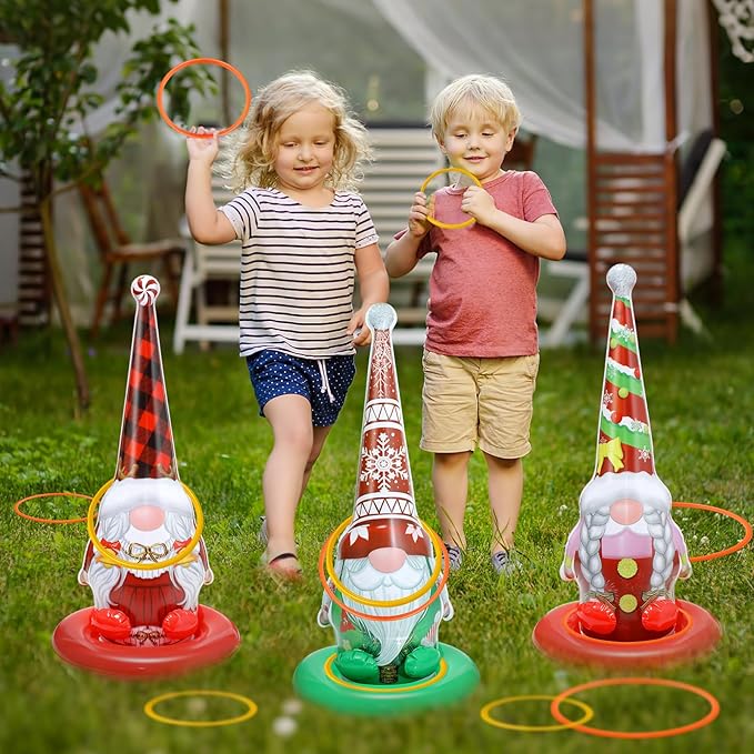 6 Pack Inflatable Christmas Gnome Ring Toss Game,Christmas Party Games for Kids,Adults,Family,Indoor Outdoor Game Garden Toy