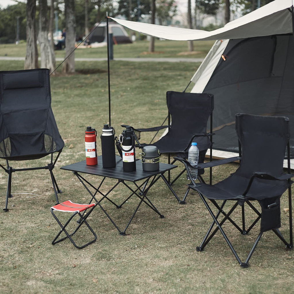 Damei century 4Pack Folding Camping Chairs, Portable for Beach, Lawn, Black