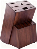 Teak Wood Knife Block Organizer, 14-Slot Kitchen Counter Storage Holder, Universal Design (Brown)