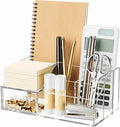 HBlife Acrylic Desk Organizer with 6 Compartments, Pen & Pencil Holder, Multifunctional Desktop Caddy for Office Supply and Organization (Clear)