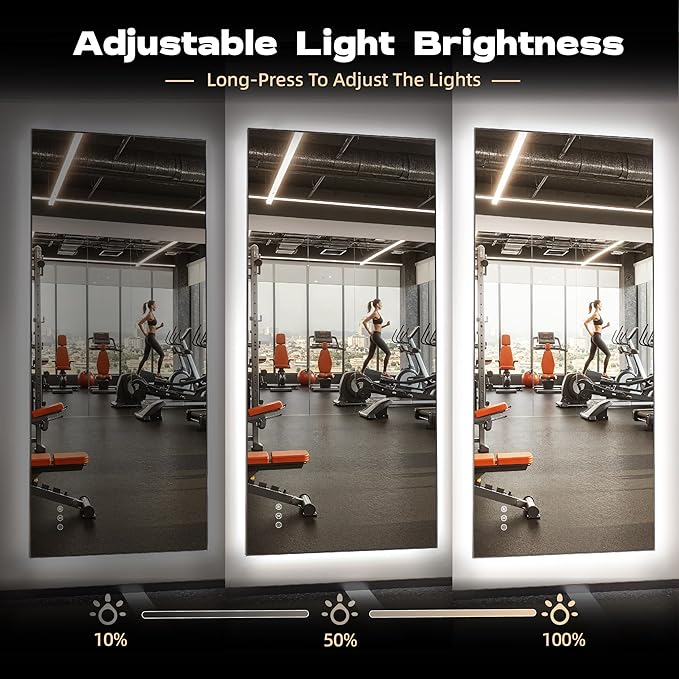 Hasipu 95''x 40'' Home Gym Mirror with Lights Dimmable Anti-Fog Large Full Length Wall Mounted Full Body Mirror for Yoga Dance Fitness Exercise Studio Bedroom Garage, Tempered Glass Workout Mirrors