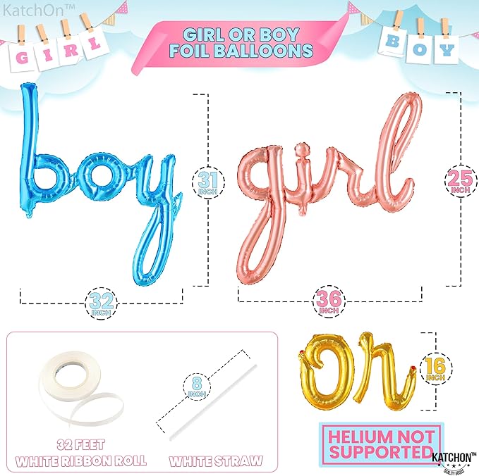 KatchOn, Boy or Girl Script Balloon - 36 Inch | Boy or Girl Balloon Banner For Birthday, Gender Reveal Decorations | Baby Gender Reveal Balloons | Gender Reveal Balloon Banner | Baby Shower Decoration