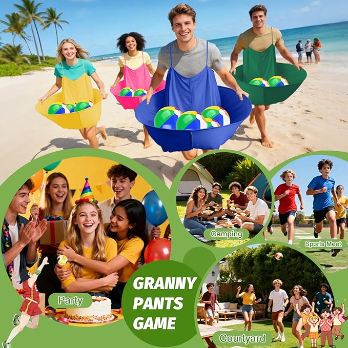 Granny Pants Outdoor Game, Granny Pants Yard Game for Adults with Bouncy Balls and 1 Air Pump (Random Colors), Granny Pants Game Granny Skirt Outdoor Game for Family Reunion Team Game Party