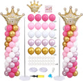 Princess Pink and White Gold Balloon Column Stand Kit Set of 2 for Floor Princess Birthday Party Balloon Arch Kit with 125PCS Hot Pink White Gold Balloon Towers for Girl Birthday Party Decorations