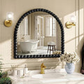 31"×32" Black Arched Bathroom Vanity Mirror, Vintage Beaded Decorative Wall Mounted Makeup Mirror, as Wall Decor Hanging Leaning for Fireplace Mantle, Living Room, Bedroom, Vanity Area