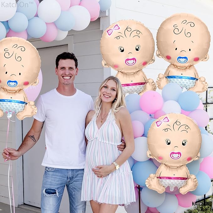 KatchOn, Gender Reveal Balloon - 29 Inch Pack of 4 | Baby Girl Baby Boy Balloons for Twin Gender Reveal Decorations | Boy or Girl Balloon, balloons for baby Shower Decorations | Twin Balloons