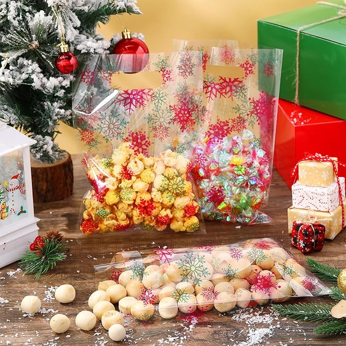 Pasimy 100 Pcs Treat Bags He is Risen Gift Bags Easter Party Goodie Candy Plastic Favor Pouches for Religious Theme Bible School Party Decorations Supplies(Red Green,Snowflake)