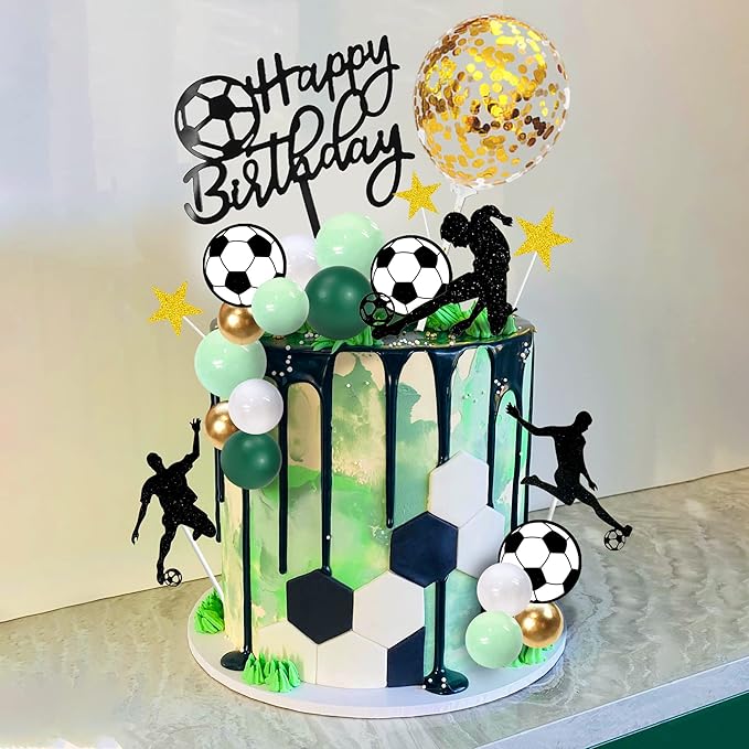 32 PCS Soccer Cake Topper Decorations Soccer Ball Player Cake Decorations for Football Theme Birthday Supplies (Soccer)