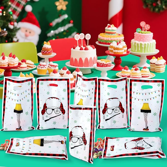 JuPelozak Christmas Party Favor Bags - 50pcs Funny Xmas Movie Goodie Bag, Winter Story Themed Candy Cookies Gift Decor for Adult Girls Boys, Xmas Eve Holiday Celebration Decorations Favors Supplies