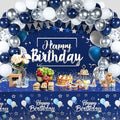 Moukeren Navy Blue Birthday Party Decorations Confetti Balloons Kit Happy Birthday Photography Backdrop Banner Tablecloths for Boys Girls Men Women Party Supplies Decor(Navy Blue and Silver)