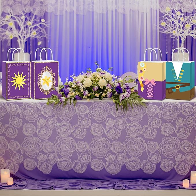 12Pcs Princess Birthday Party Supplies Purple Princess Gift Bag with Handle Girls Theme Birthday Party Favor Bags Purple Sun Gift Treat Bags for Girls Bday Baby Shower Parties Decoration