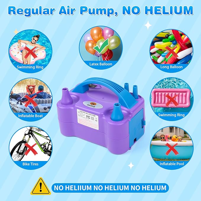 Balloon Pump Electric Portable Dual Nozzle Air Pump for Balloons Blower Pump Inflator for Decoration, Birthday Party [110V~120V, 600W, Purple]