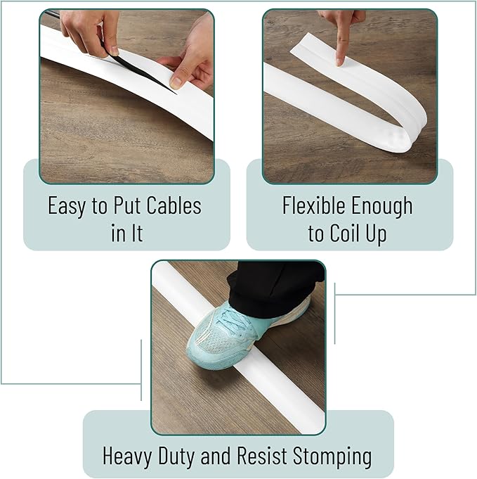 Bates- Floor Cord Cover, 6ft, Cable Cavity 0.6" (W) x 0.31" (H), Heavy Duty Wire Protector, PVC Extension Cords Hider, Protect Cords, Prevent Cable Trips, Cord Hider for Office, Home, Outdoor