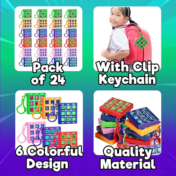 24 Mini Tic Tac Toe Games - Party Favors for Kids 3-5 and Up - 2-Inch Travel Size - Tic-Tac-Toe Keychain Game for Boys & Girls - Goody Bag Stuffers, Classroom Prizes, Valentine's Day, Birthday Gifts