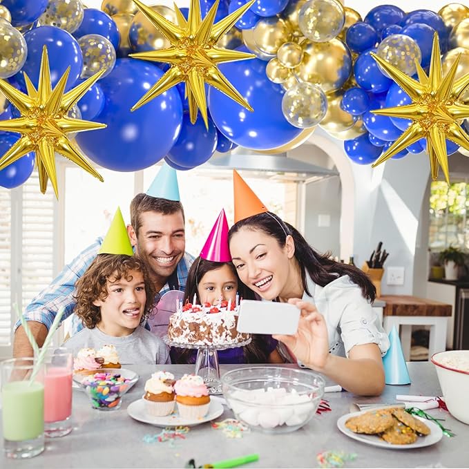 Royal Blue and Gold Balloons Garland Arch Kit, 156 Pack 18" 12" 10" 5" Navy Blue and Gold Confetti Balloons with Star Foil Balloons For Birthday, Graduation, Wedding Party Decorations