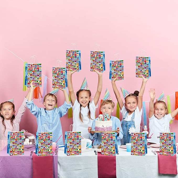 gisgfim 12 Pieces World Country Flags Party Favor Bags International Birthday Goodie Candy Treat Paper Bags Travel Trip Around The World Party Supplies Decorations for Baby Shower Birthday Gifts