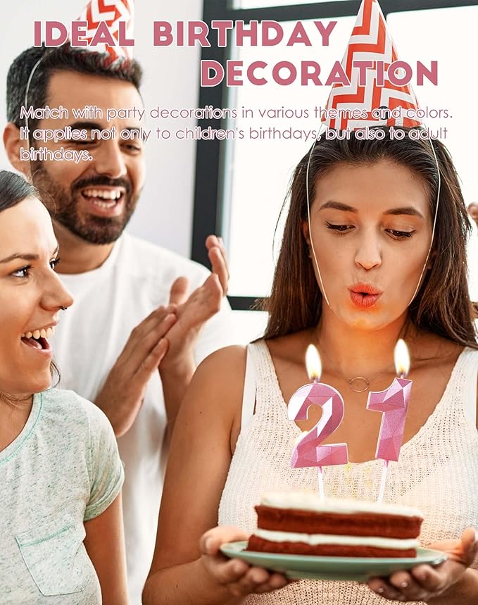 Number 90 Candles,90th Birthday Candles,Pink Happy Birthday Candle for Cake,3D Design Cake Topper Decorations for Women Men Birthday Party Wedding Anniversary Celebration Supplies
