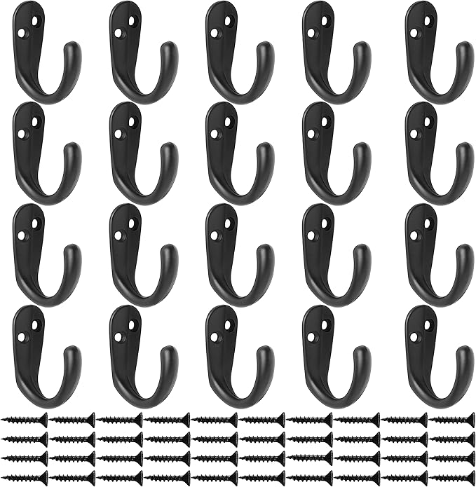IBosins 20PCS Coat Hooks Wall Mounted Single Prong Robe Hook for Hanging Towel Hooks with 40 Screws for Bags, Hat, Cap, Scarf, Cup