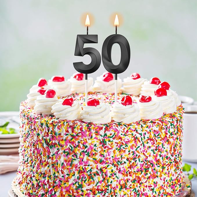 BBTO 50th Birthday Candles Number Candles Cake Topper Decoration for Birthday Wedding Anniversary Celebration Supplies(Black)