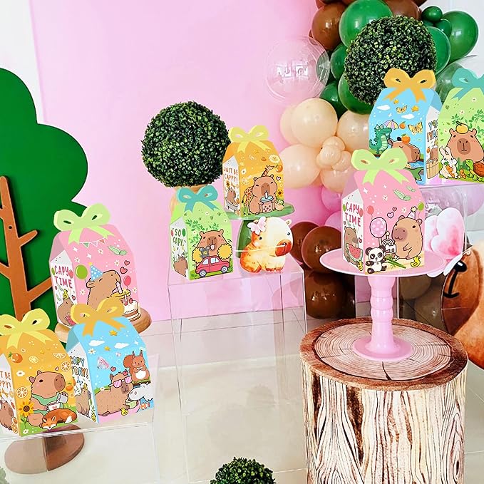 12 PCS Capy Party Favor Boxes Capy Goodie Gift Treat Boxes Capy Birthday Party Bow Boxes for Capy Party Supplies