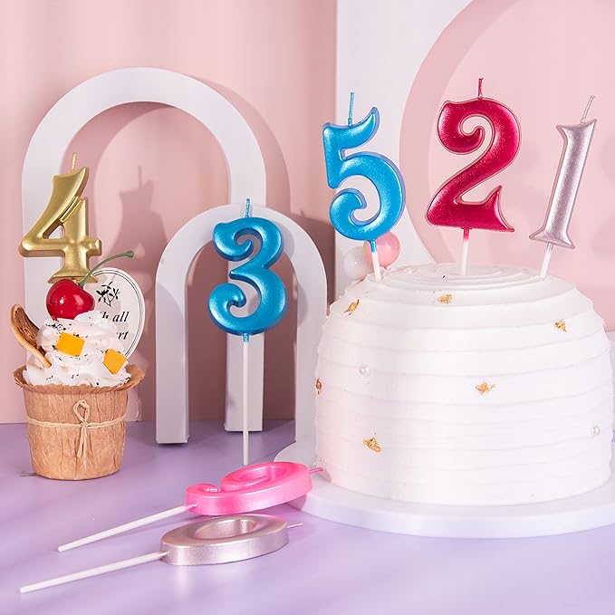 PHD CAKE 2.76 Inch Elegant Red 0 Number Birthday Candles, Cake Candles for Party Celebration