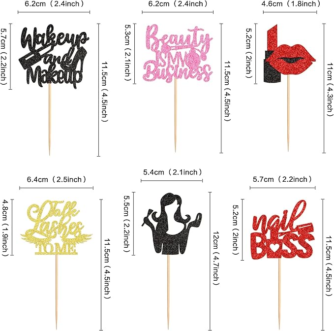 Ercadio 24Pcs Makeup Girl Cupcake Toppers Make-up Artist Cupcake Picks Beautiful is My Business Food Picks for Makeup Girl Birthday Cupcake Decors Cosmetics Make-up Party Supplies