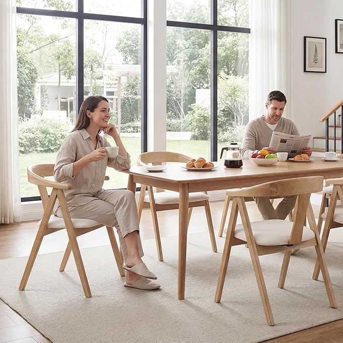HNY Wooden Folding Chair with Cushion Set of 2, Linen Foldable Dining Chairs Folding Event Chair, Portable Space-Saving Accent Chair with Armrests for Kitchen Dining Living Room Small Spaces, Beige