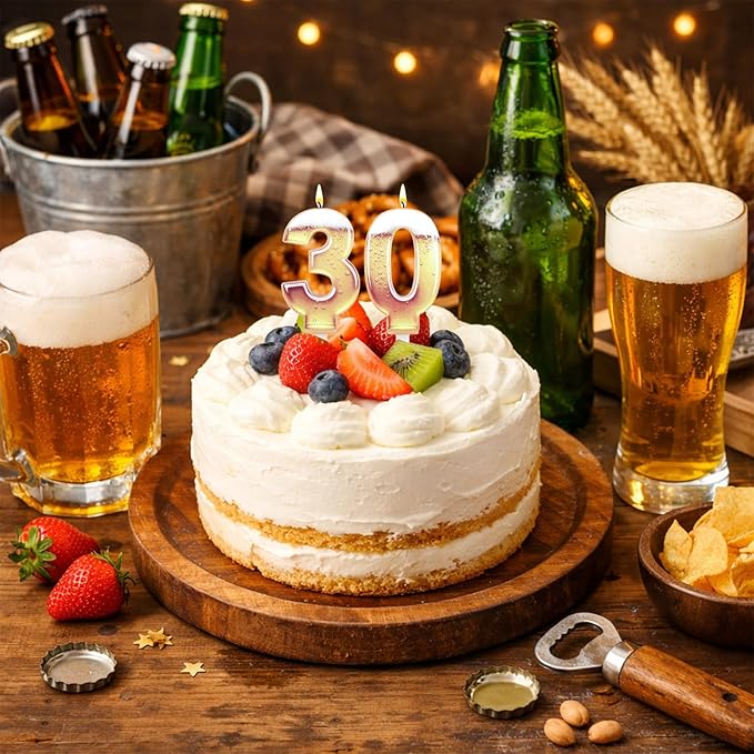30th Birthday Cake Candles, Beer Themed Cake Numbers Decorations Funny Party Topper Supplies for Men Beer Lover Birthday Celebration Gifts (30)