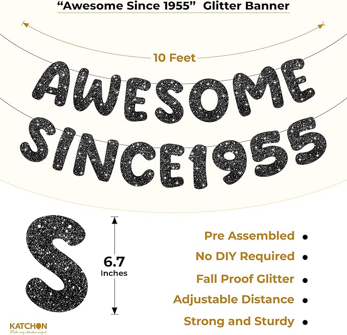 KatchOn, Happy 70th Birthday Decorations - Pack of 50 | Happy Birthday Banner, Latex Balloons Kit, Gold Foil Fringe, Star, Round, Heart Foil Balloons | 70th Birthday Decorations for Men, Women