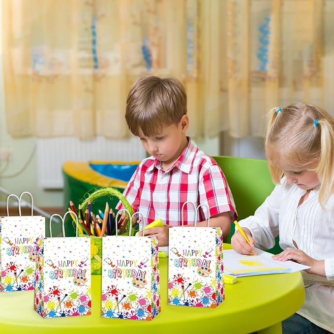 gisgfim 12 Pieces Premium Paint Art Party Favor Bags Art Themed Birthday Goodie Treat Paper Bags Painting Party Supplies Decorations for Baby Shower Birthday Gifts