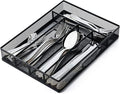 JANE EYRE Utensil Drawer Organizer, Cutlery Tray Silverware Flatware Storage Divider for Kitchen, Mesh Wire with Non-slip Foam Feet, 5 Component, Black