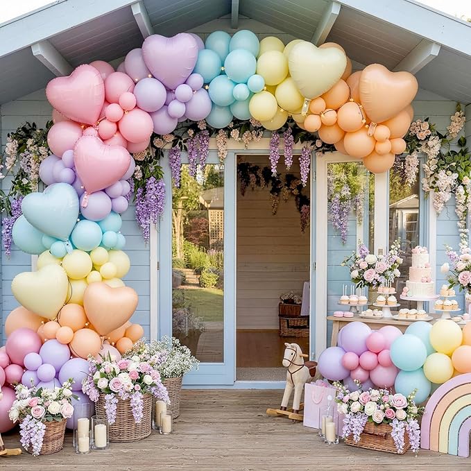 Pastel Heart Balloons, 12 Pcs Rainbow Macaron Pink Blue Green Purple Yellow Apricot Heart Shape Foil Balloon, 18 Inch Pastel Colorful Helium Balloon for Baby Shower Birthday Easter Bridal Shower Party