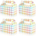Whaline Gingham Treat Box with Handle 24 Pcs Candy Gable Boxes Spring Easter Goodie Candy Bags Pastel Checkered Plaids Cardboard Gift Box for Birthday Baby Shower Party Favors