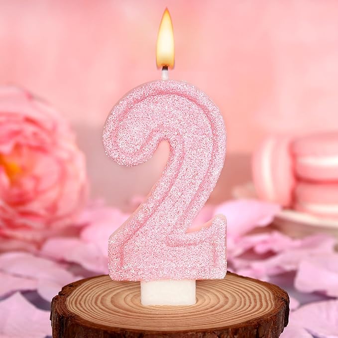 Cute Number 2 Birthday Candle, Glitter Pink Number Candles, Birthday Cake Topper Decoration, Party Supplies Anniversary Celebrations