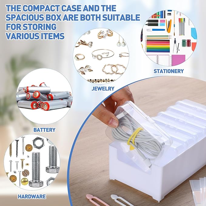 2 Pack Cable Organizer Storage Box with Wire Ties, Desktop Charger Cord Storage Organizer Box, Charger Organizer with Clear Cases Stickers for Office Home Storage Stationery Supplies, Medium