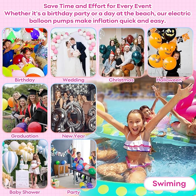 3-in-1 Electric Balloon Pump, Portable Electric Air Pump for All Balloons Inflatables Dual Nozzle Balloon Blower Machine for Latex 260q Foil Balloons 110V AC Inflator Deflator for Inflatable Pool Bed