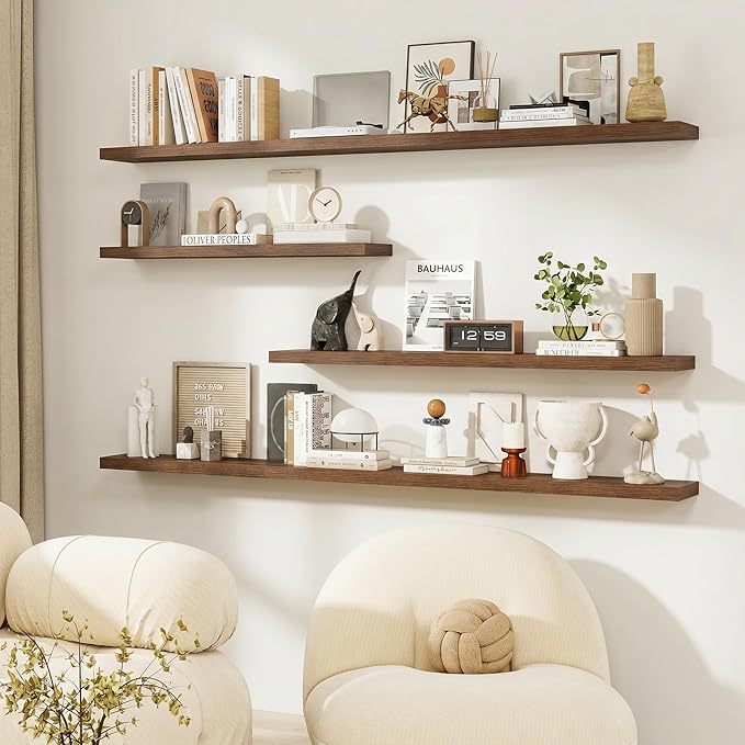 Dreamland 40Inch Floating Shelves for Wall, Rustic Wooden Walnut Floating Shelves for Living Room, Kitchen, Farmhouse, Deep Wall Mounted Book Shelf, Wood Storage Display Shelf for Home Decor, Set of 2