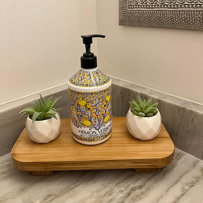 Liswit Farmhouse Wood Tray Rustic Wooden Pedestal 12 * 5.5 * 2 inches Decorative Wood Riser for Farmhouse Kitchen Counter Bathroom Room Decor (Brown)