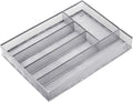 Neudeco Silverware Drawer Organizer - 5 Compartment Cutlery Tray with Non-Slip Feet, Mesh Wire Flatware Storage Divider for Kitchen, Bedroom, Living Room (Silver)