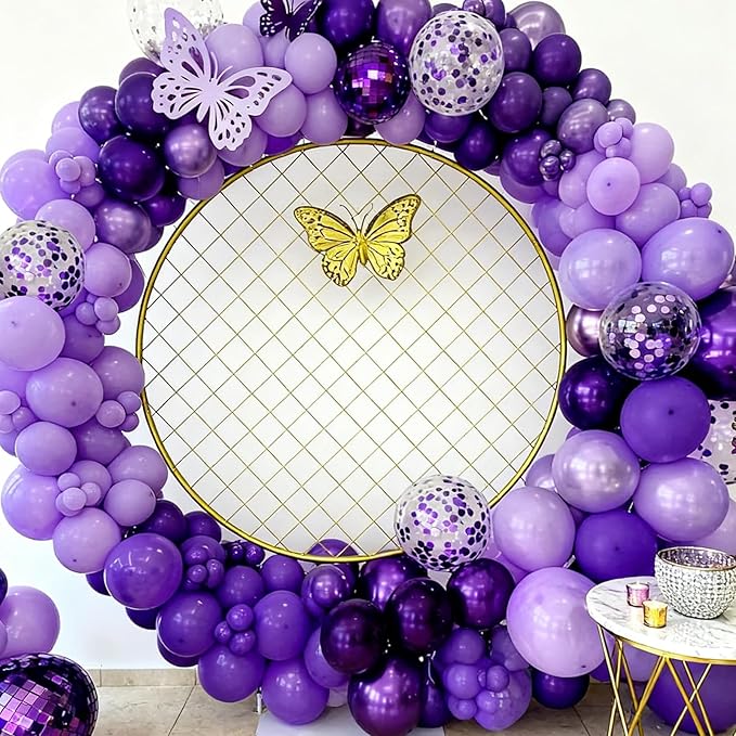 60pcs 12inch Metallic & Pastel Purple Confetti Balloons Kit – Includes Dark Purple, Lavender, Confetti Balloons for Wedding, Baby Shower, Birthday, Graduation Decorations