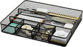 Annova Desk Top Organizer Tray for Office Organization - Metal Mesh - Storage Tray with Dividers for Pens, Desktop Accessories, Bathroom, Kitchen, Makeup and Office Supplies (Large, Black)