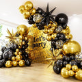 Black and Gold Balloon Arch Garland Kit - 130Pcs Black Gold Graduation Balloons with Glitter Confetti Balloons, Explosion Star Foil Balloon for Graduation Birthday Wedding Party Decorations