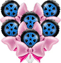 Lewtemi 16 Pcs Burnouts or Bow Foil Balloons Sets Black Blue Car Wheel Gender Reveal Bow Balloons for Baby Shower Gender Reveal Wedding Birthday Party Decoration