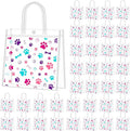 Supervitae 36 Pcs Colorful Dog Paw Bone Print Clear Favor Bags with Handle Reusable Plastic PVC Puppy Gift Bag Goodies Treats Totes for Pet Birthday Christmas Party Supplies, 8 x 8 x 3.15 Inch
