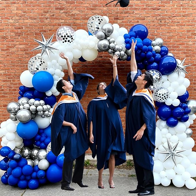 60pcs Blue and Silver Balloons, 12 Inch Royal Blue White Silver Confetti Balloons for Birthday, Baby Shower, Graduation Class of 2026, Father’s Day Party Decorations