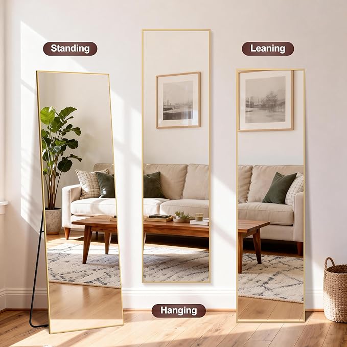 EOGOW 59" x 16" Full Body Mirror,Tempered Glass Shatterproof Full Length Mirror with Stand, Hanging, Wall Mounted Leaning for Bedroom Living Room Entryway
