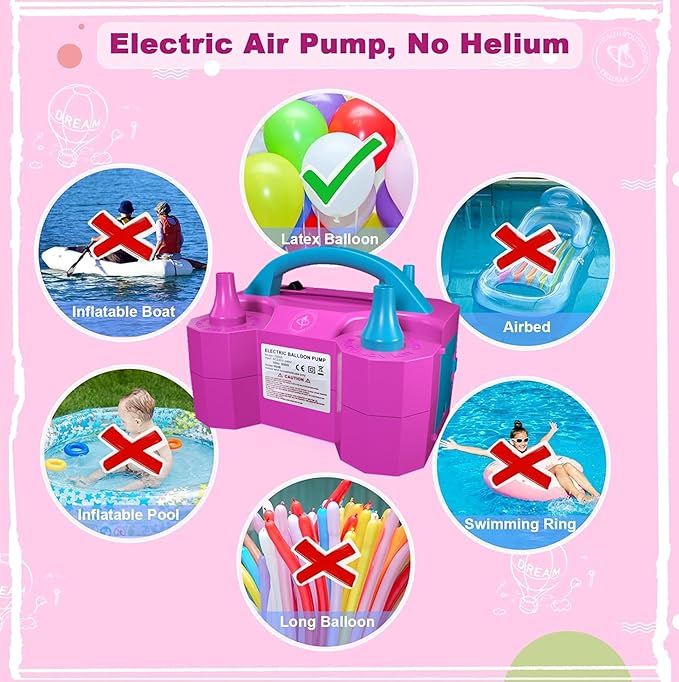 Electric Balloon Pump, Portable Electric Air Balloon Pump Dual Nozzle Air Blower Pump 110V 600W Rose Red Balloon Inflator for for Party Decorations