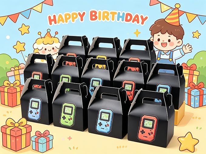 XAGLVV 24 Pack Black Paper Gable Boxes with Handles, Treat Goodie Party Favor Gift Box for Wedding, Birthday, Baby Shower, Graduation Decoration Supplies