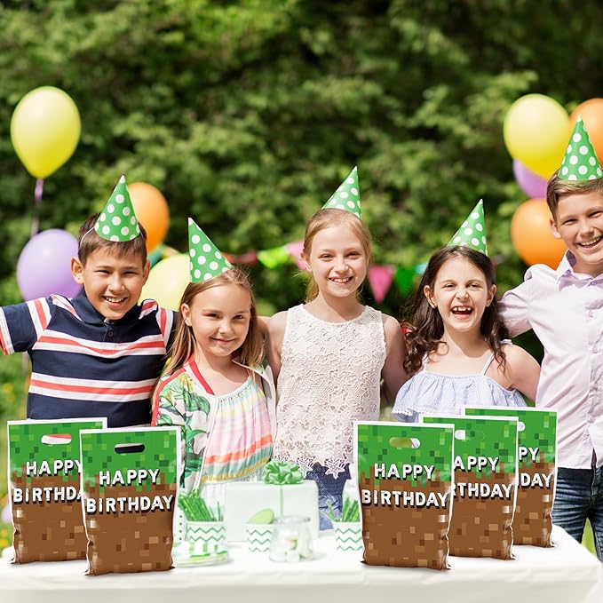 50 PCS Pixel Party Gift Bags Pixel Birthday Party Favors Video Game Theme Candy Snack Bag Happy Birthday Gift Bags Bulk for Kids Trunk or Treat Gamer Gifts Decoration Supplies
